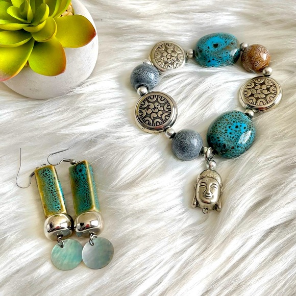 NWOT Silver and Blue Stone Custom Art Jewelry Set - Picture 1 of 2